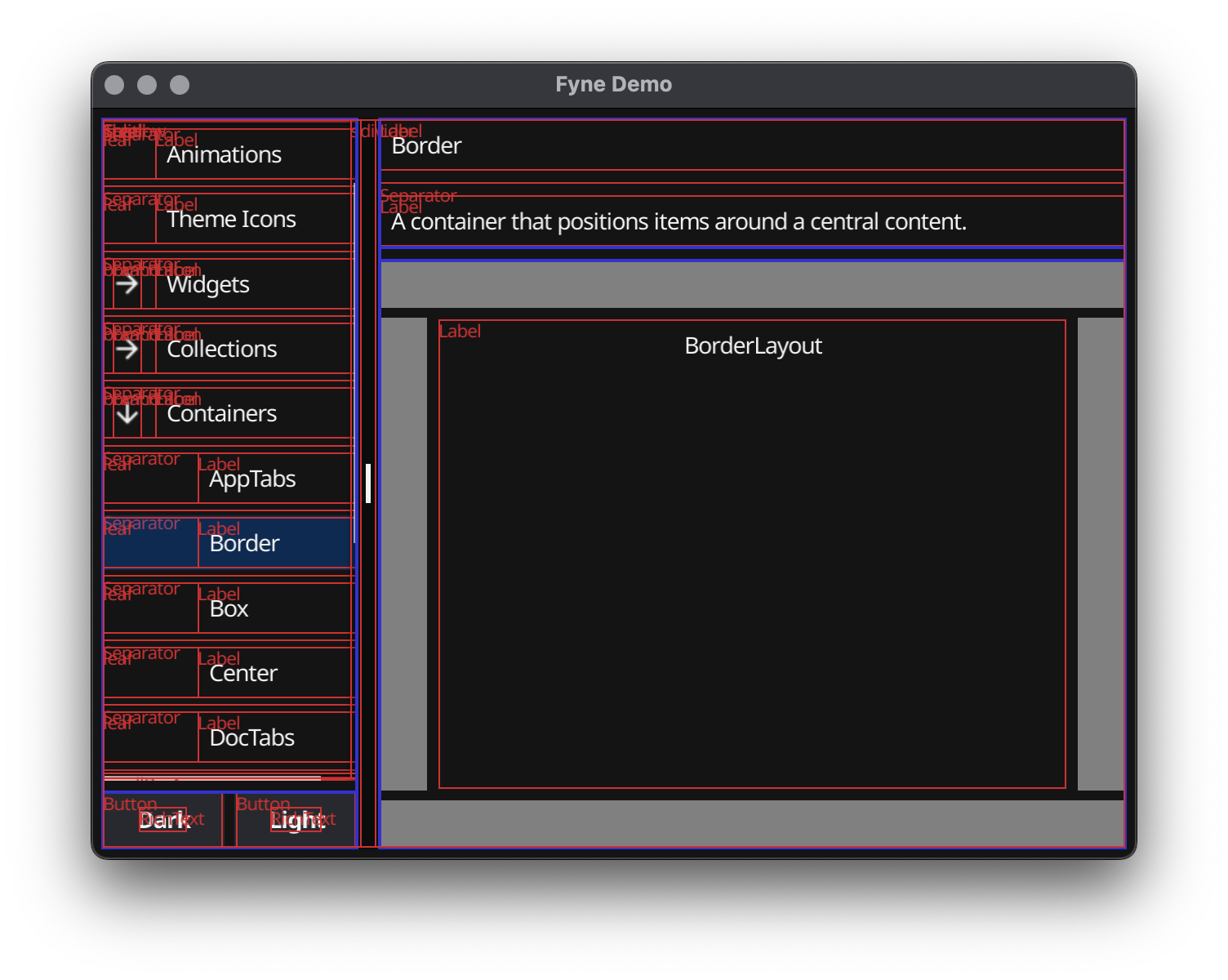 screenshot of layout debug work in progress